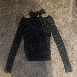 Divided Black Sparkle Cutout Turtleneck Sweater